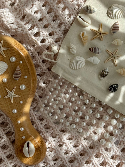 DIY Set Haarbürste mit Muscheln und Perlen