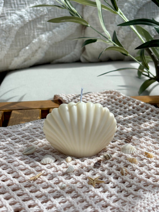 Kerze Muschel white